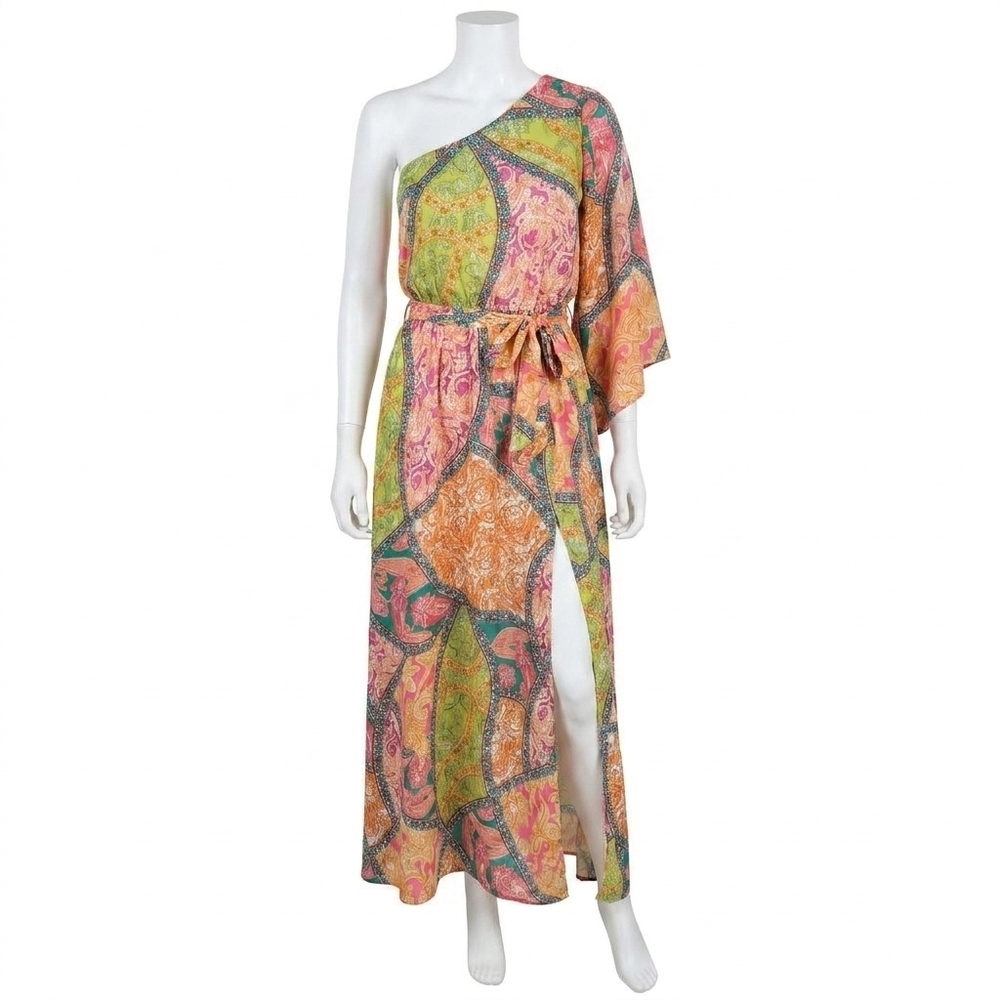 NEW FLYING TOMATO morrocan one shoulder dress in multi